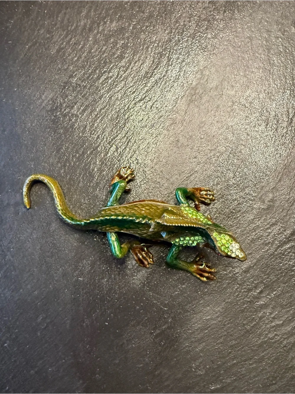 Vntg enamel lizard kimono dragon iguana trinket box crystal jewel magnetic hinge